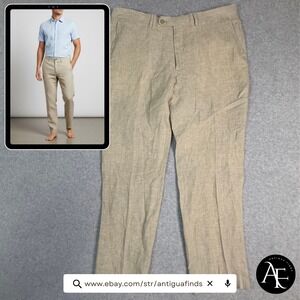 Joseph Abboud Mens 100% Linen Pants 38x30 Beige Tan Flat Front Straight Leg K&G